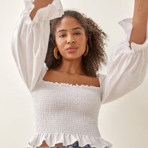 Reformation Smocked Square Neckline Long Sleeve Small